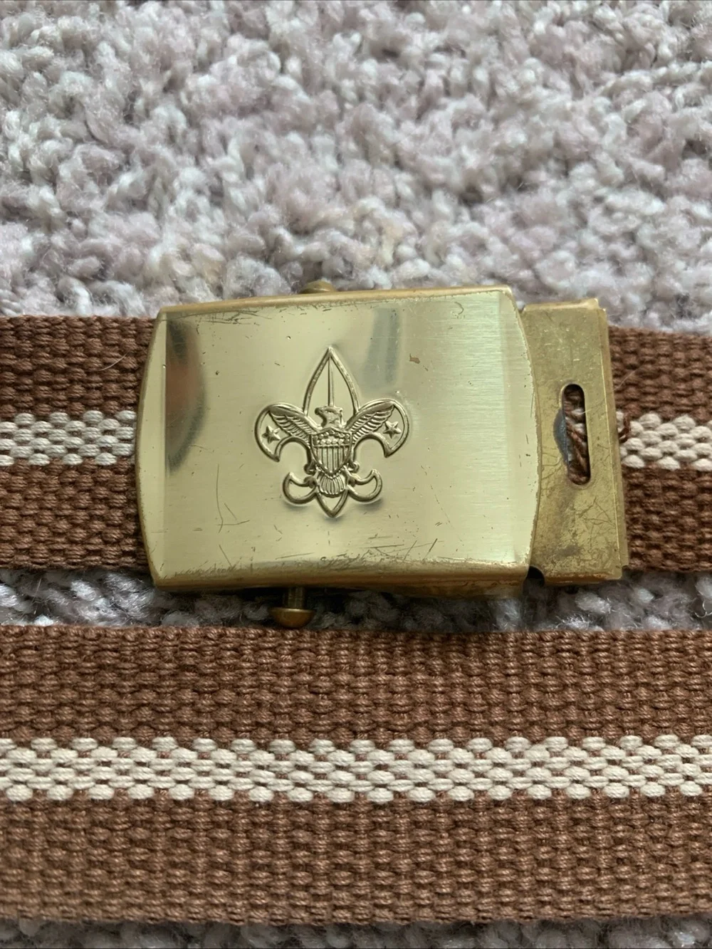 Vintage Boy Scouts Brown Belt with Brass Buckle 44